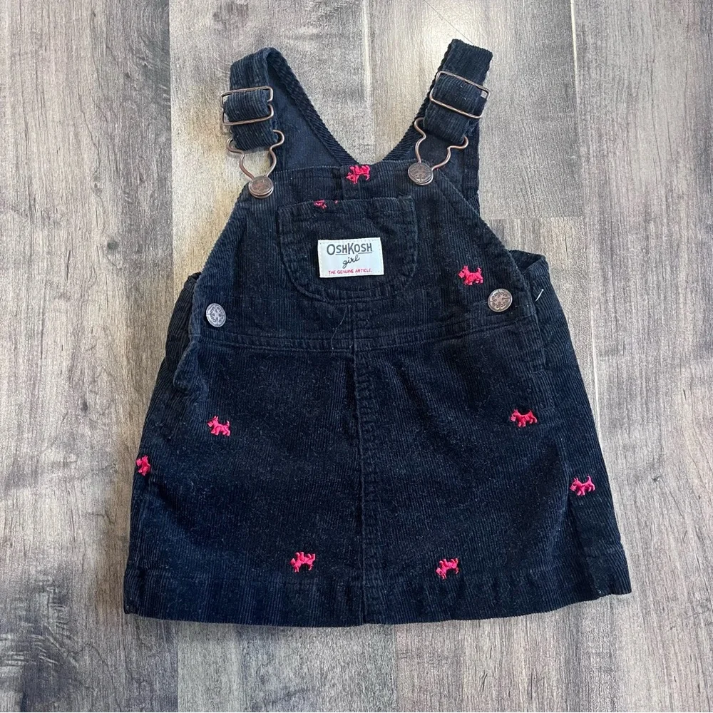 Oshkosh B’gosh Girl Scotty Dog Vestbak Jumper  Dress Black And Red 6 Months
